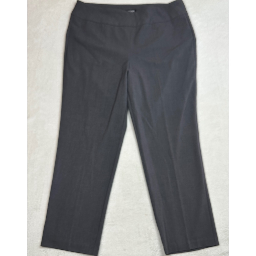 Roz & Ali Womens Petite 14 Charcoal Gray Straight Leg Pull On Dress Pants